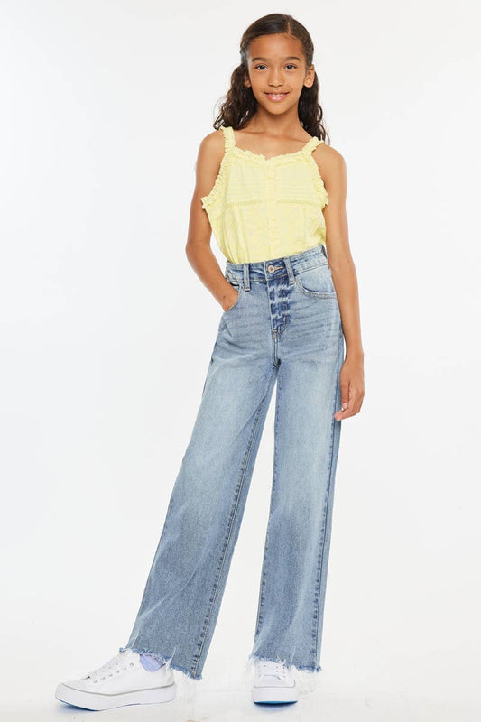 Kan Can USA - YOUTH OPEN PACK HIGH RISE SLIM WIDE JEANS-YC2565L: LIGHT / 5