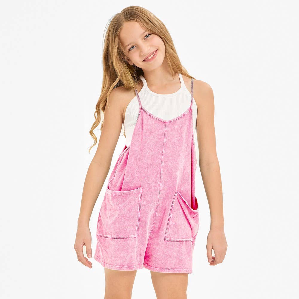 Good Girl - Two Pocket Mineral Wash Overall Romper / Onesie: Denim Blue / S