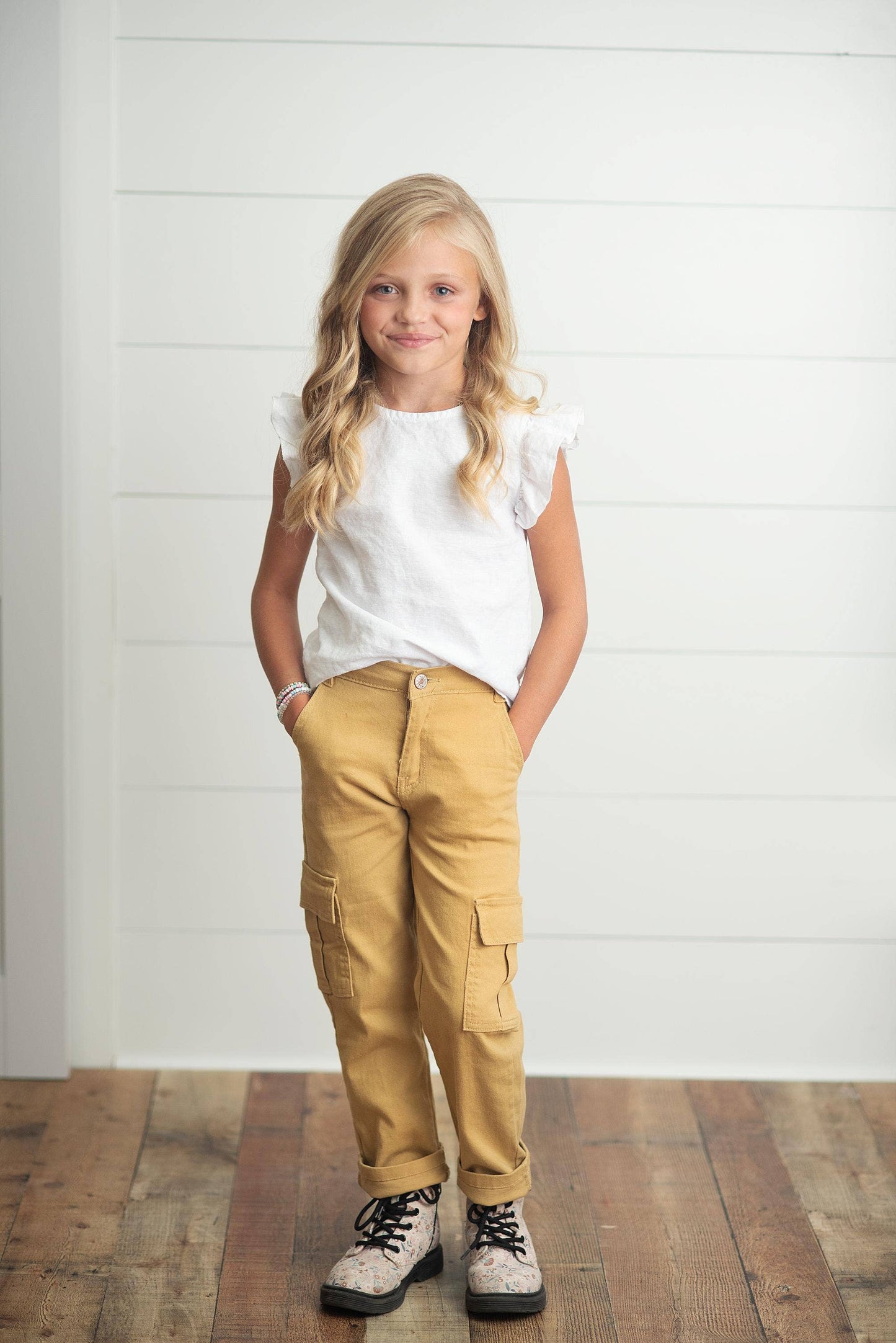 Oopsie Daisy - Kids Mustard Khaki Denim Cargo Jean Pants With Pockets: 10