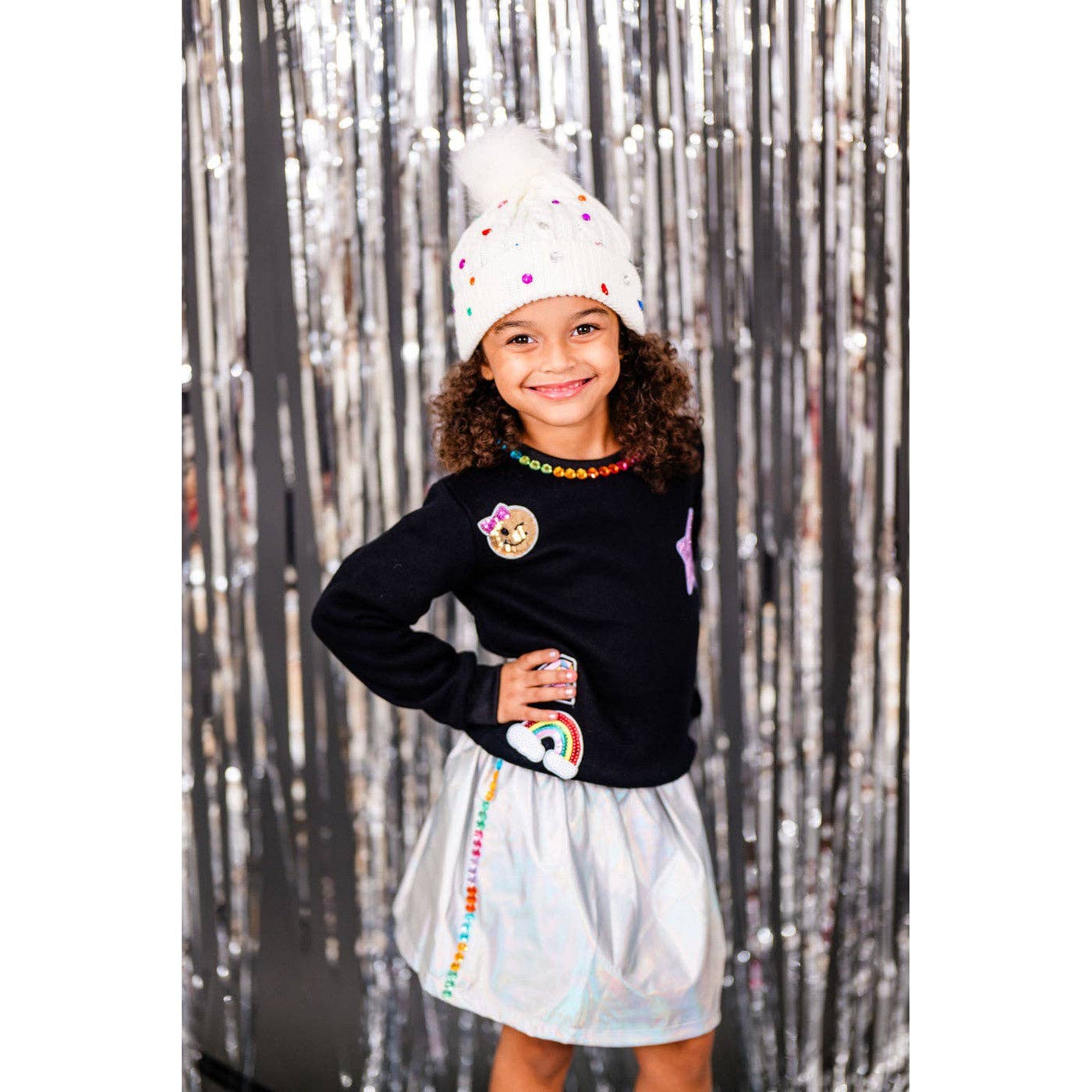 Three Wildflower Designs - Girls Metallic Gem Silver Pleather Skirt: 6