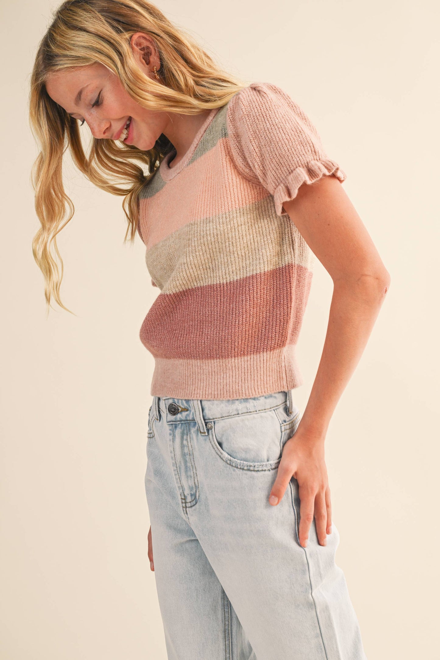heart and arrow - TWEEN KIDS GIRLS PUFF SLEEVE CROPPED SWEATER (7-14): 11/12