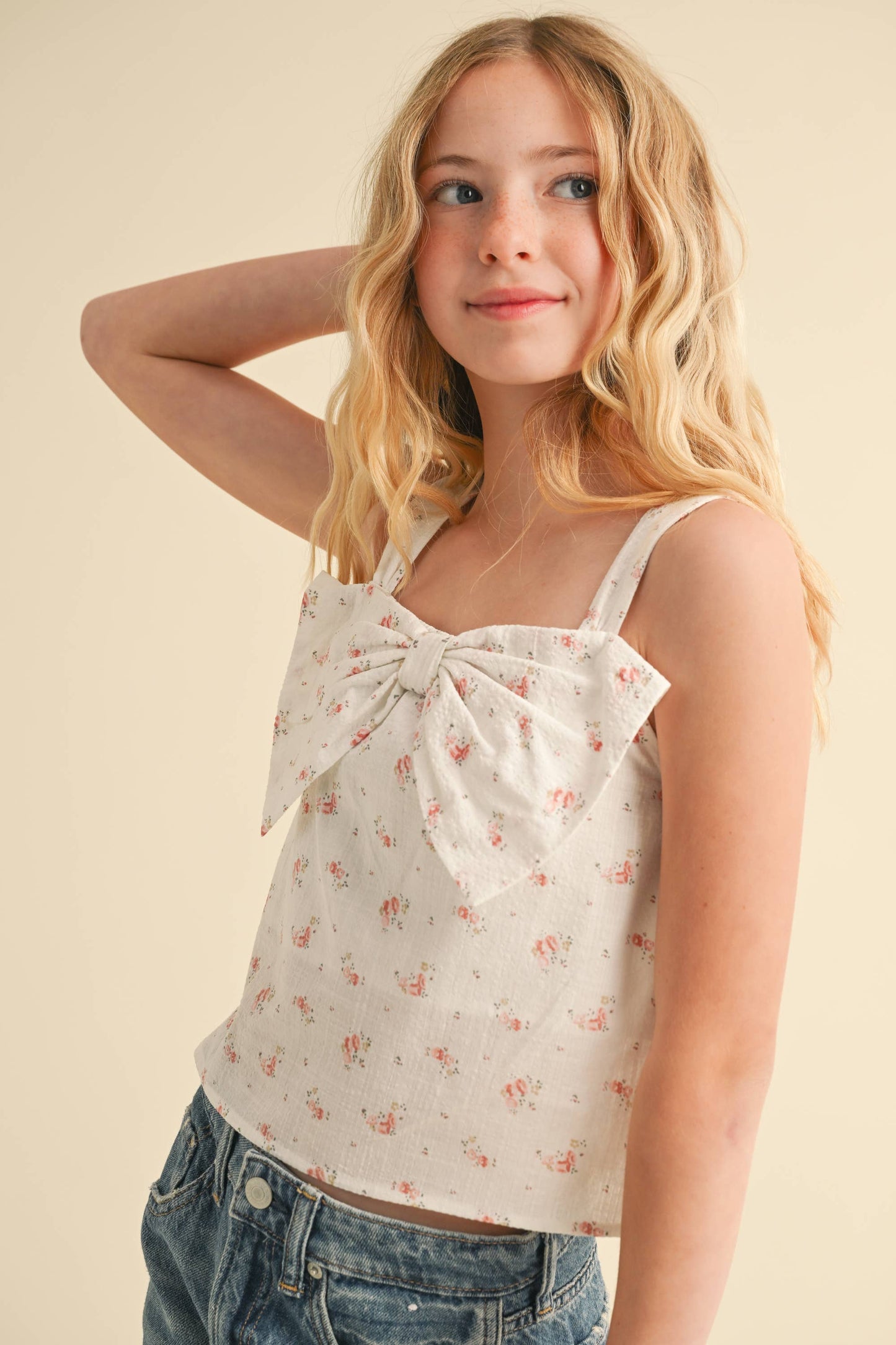heart and arrow - TWEEN KIDS GIRLS BOW FRONT SLEEVELESS TOP (7-14): 14