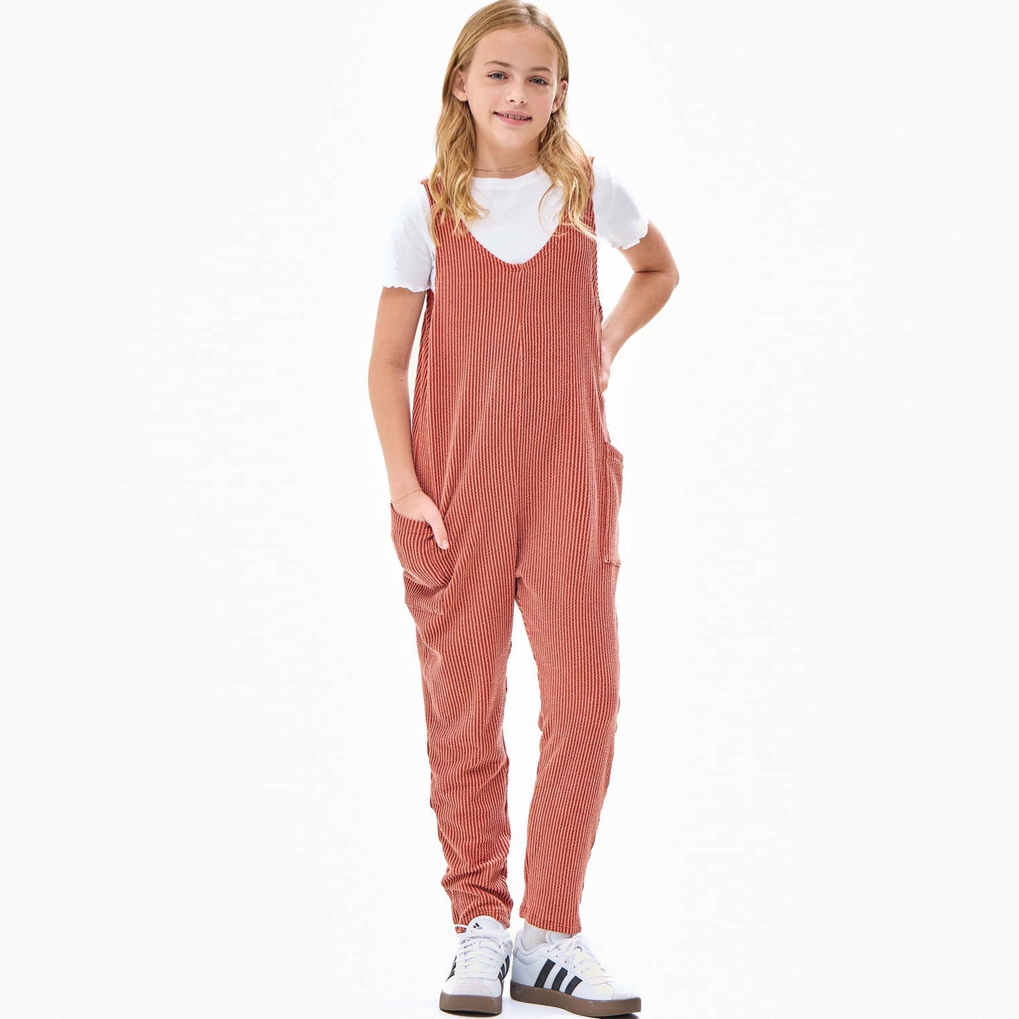 Good Girl - Embossed Rib Sleeveless Jumpsuit /Overall /Onesie: Blue / XL