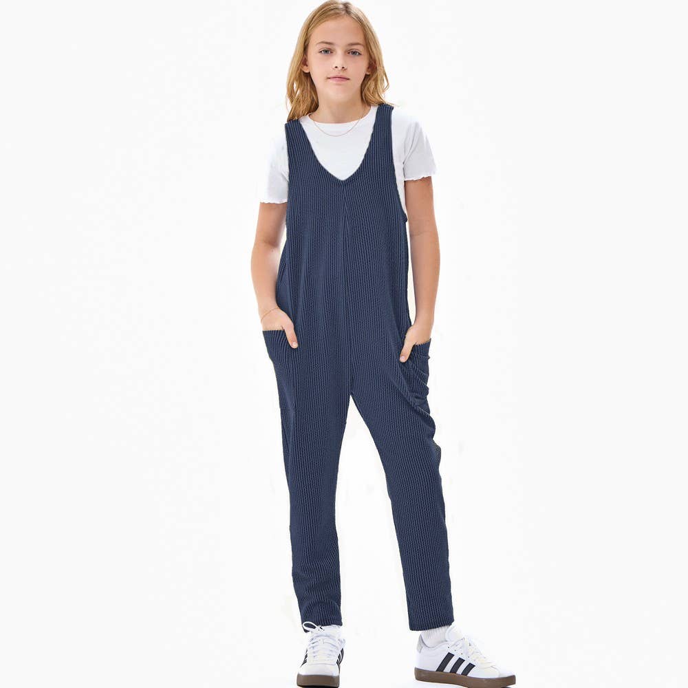 Good Girl - Embossed Rib Sleeveless Jumpsuit /Overall /Onesie: Blue / XL