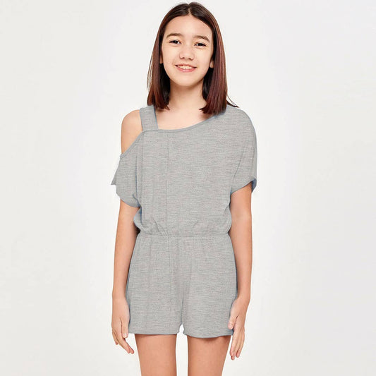 Good Girl - One Shoulder Romper: Heather Grey / XL