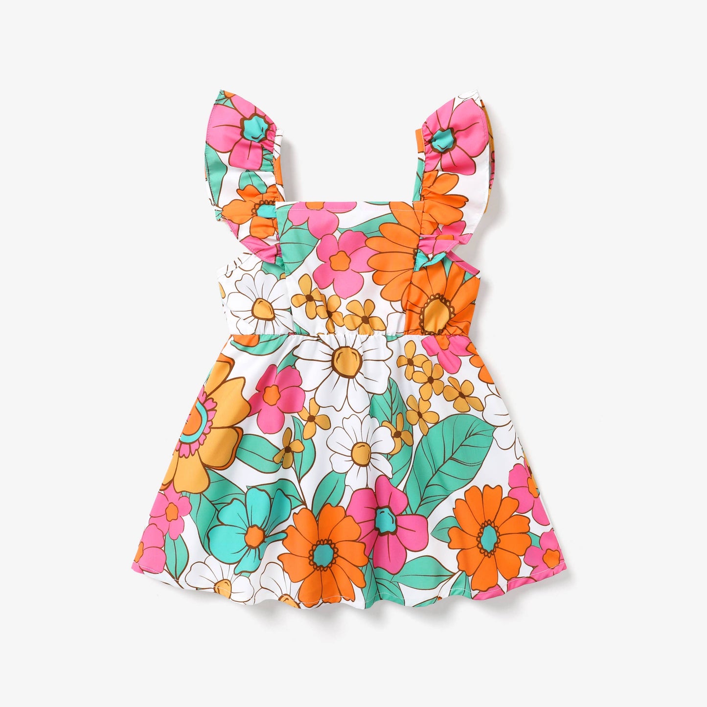 PatPat - Toddler Girl Sweet Flutter Sleeve Floral Pattern Dress: Multi-color / 5-6 Years