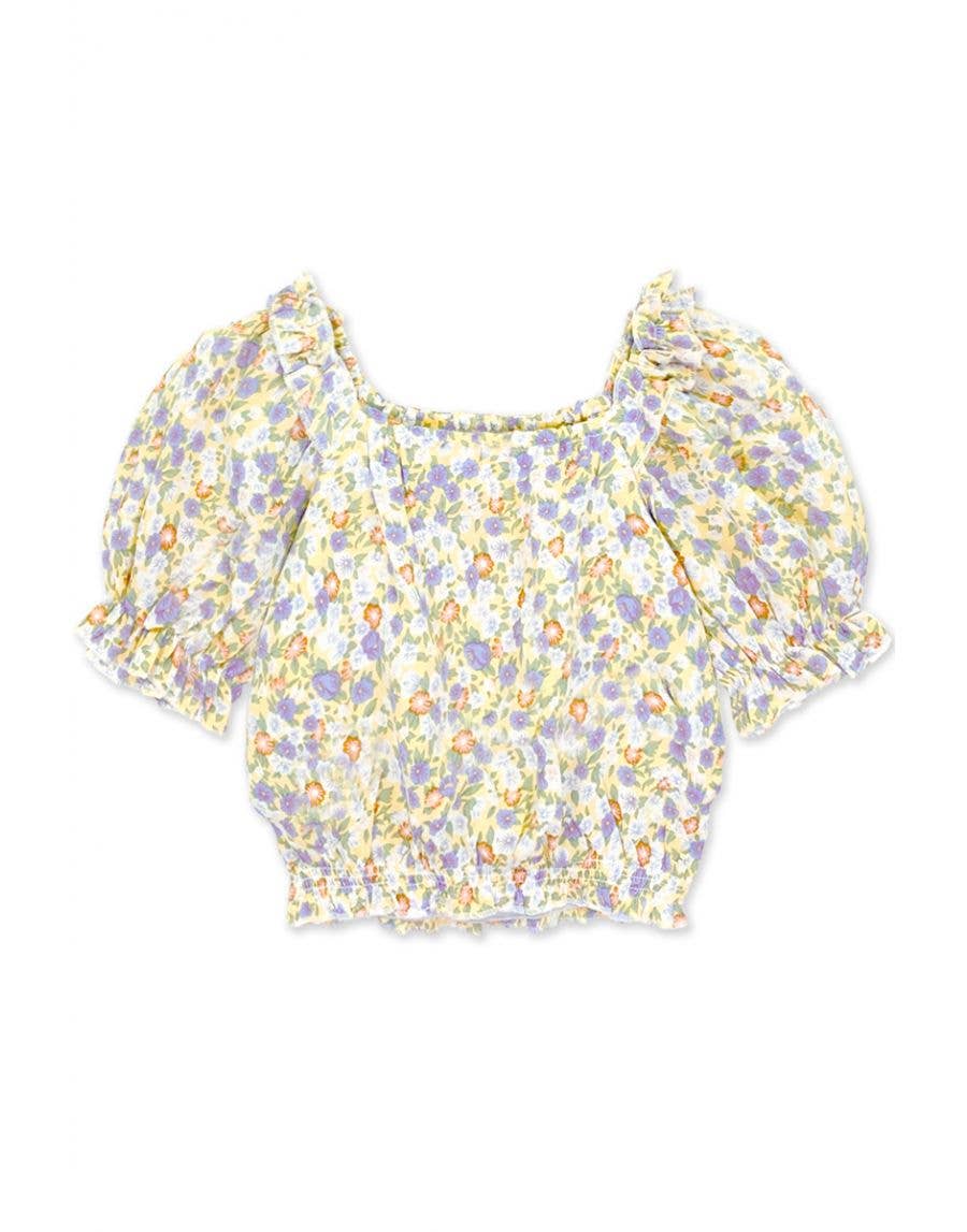 Cutie Patootie Clothing - GKT-3150B Girl's Fashion Top w/ Puff Sleeve : Peach Floral #103 / S6/7