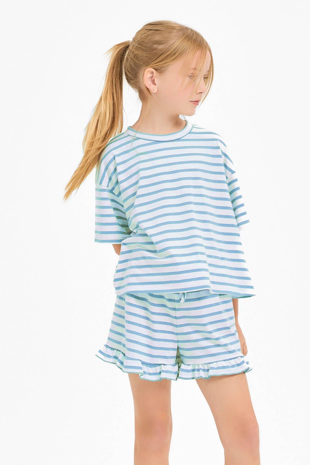 Good Girl - Stripe Crop Top and Ruffle Shorts Set