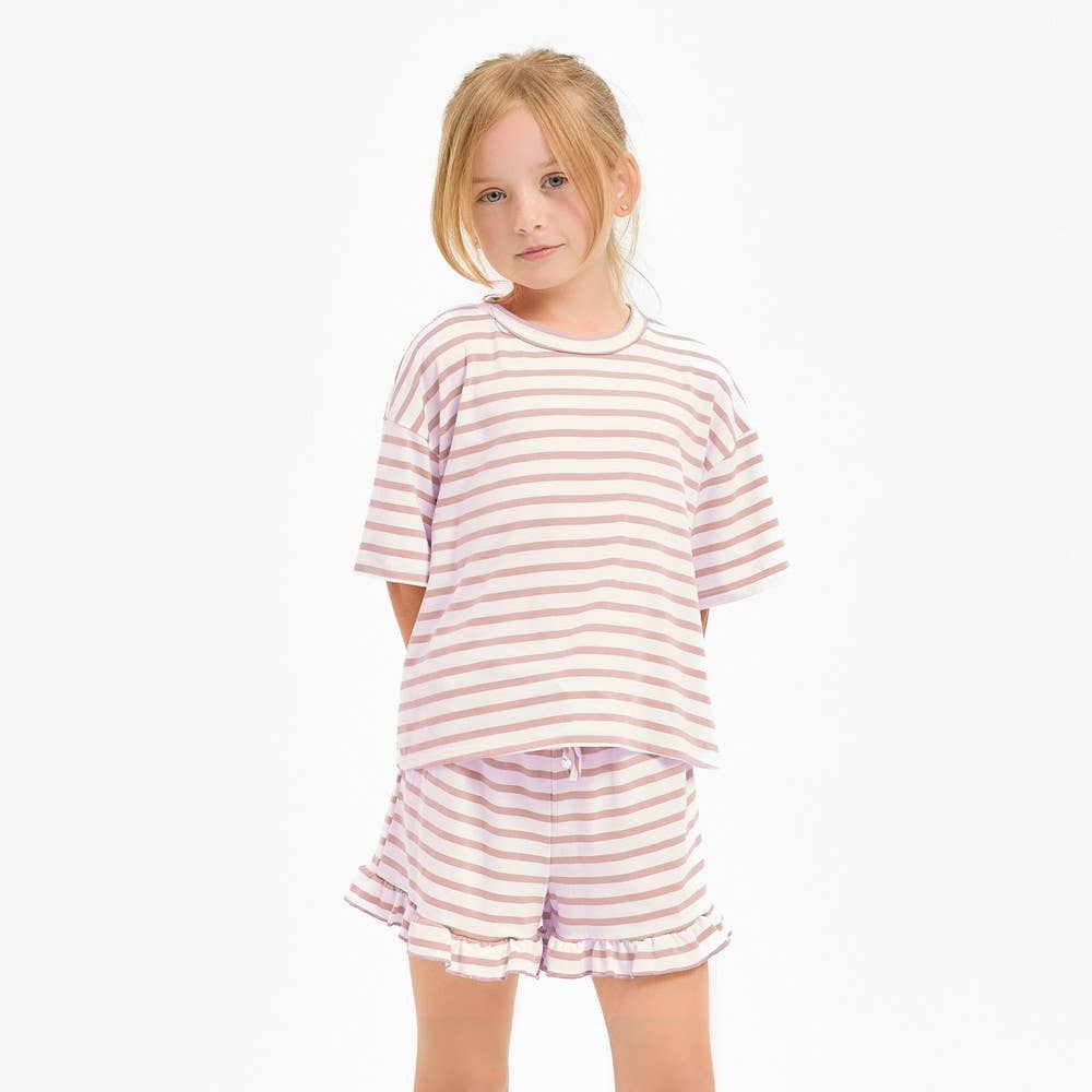 Good Girl - Stripe Crop Top and Ruffle Shorts Set