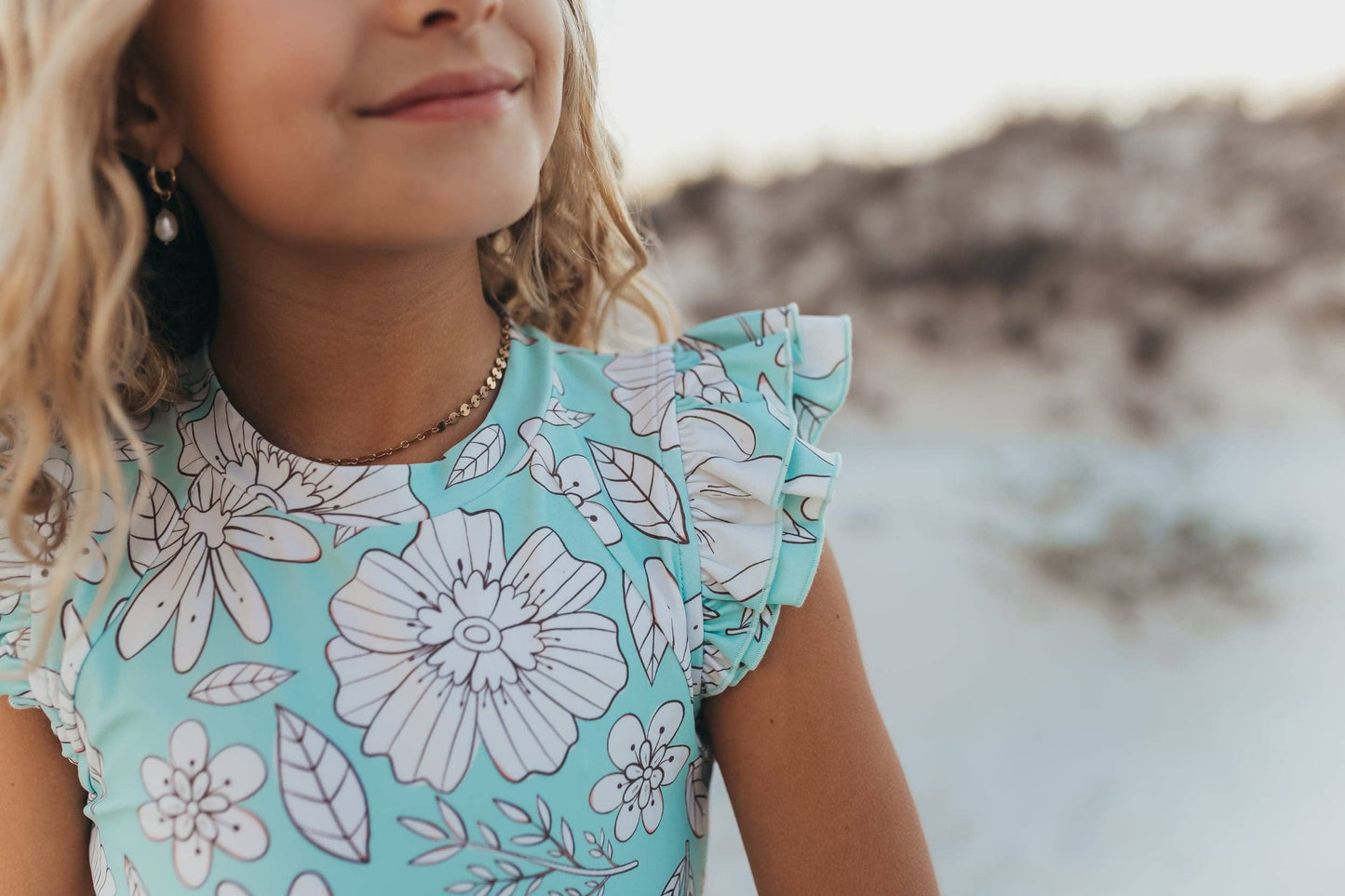 Oopsie Daisy - Kids Mint Floral Open Back One Piece Ruffle Swimsuit