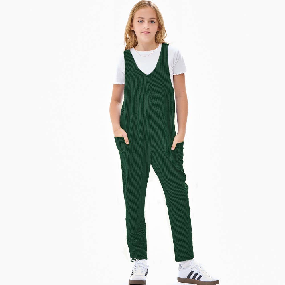 Good Girl - Embossed Rib Sleeveless Jumpsuit /Overall /Onesie: Blue / XL