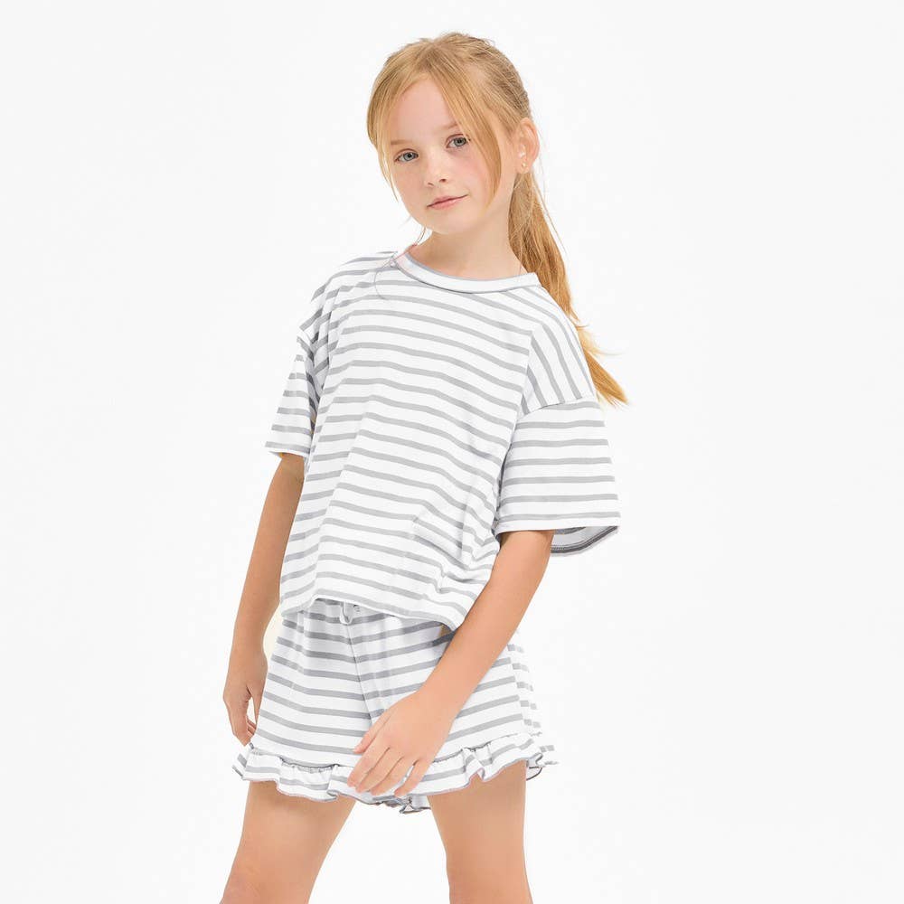 Good Girl - Stripe Crop Top and Ruffle Shorts Set