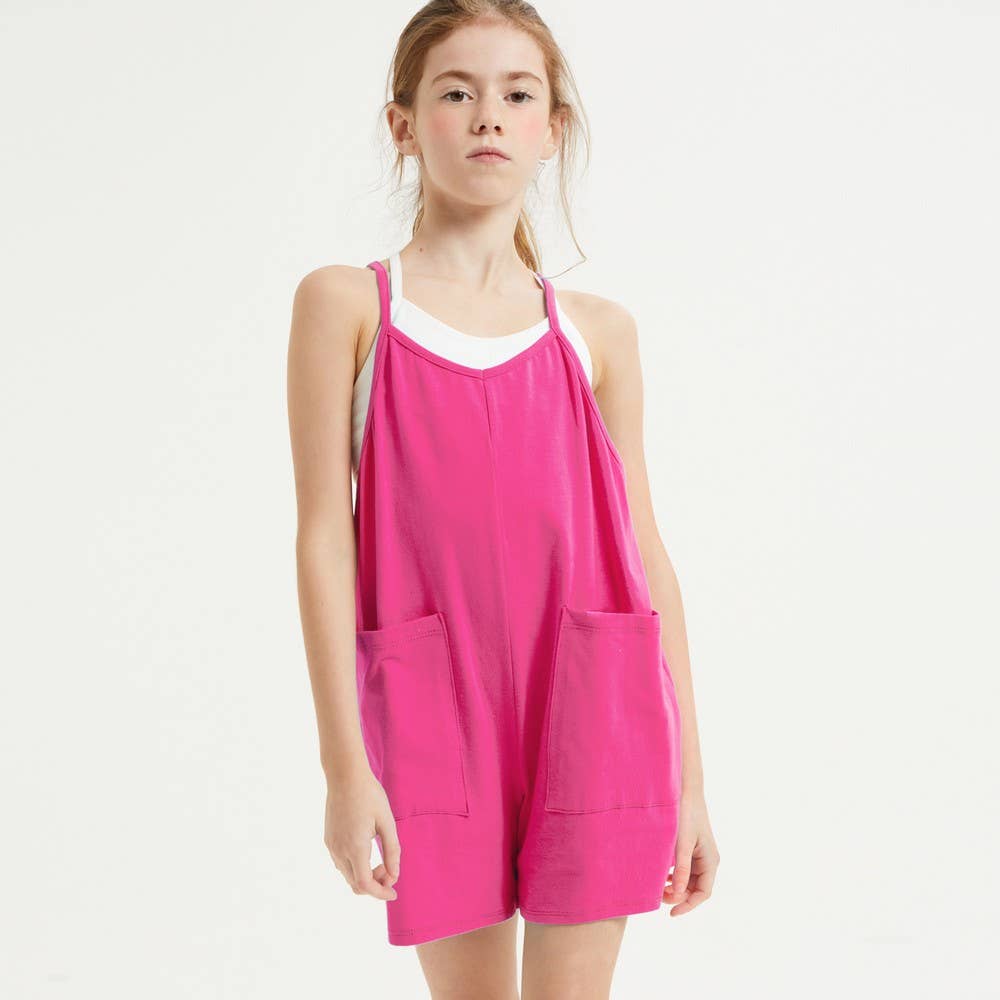 Good Girl - Two Pocket Cotton Overall Romper / Onesie: S / Hot Pink