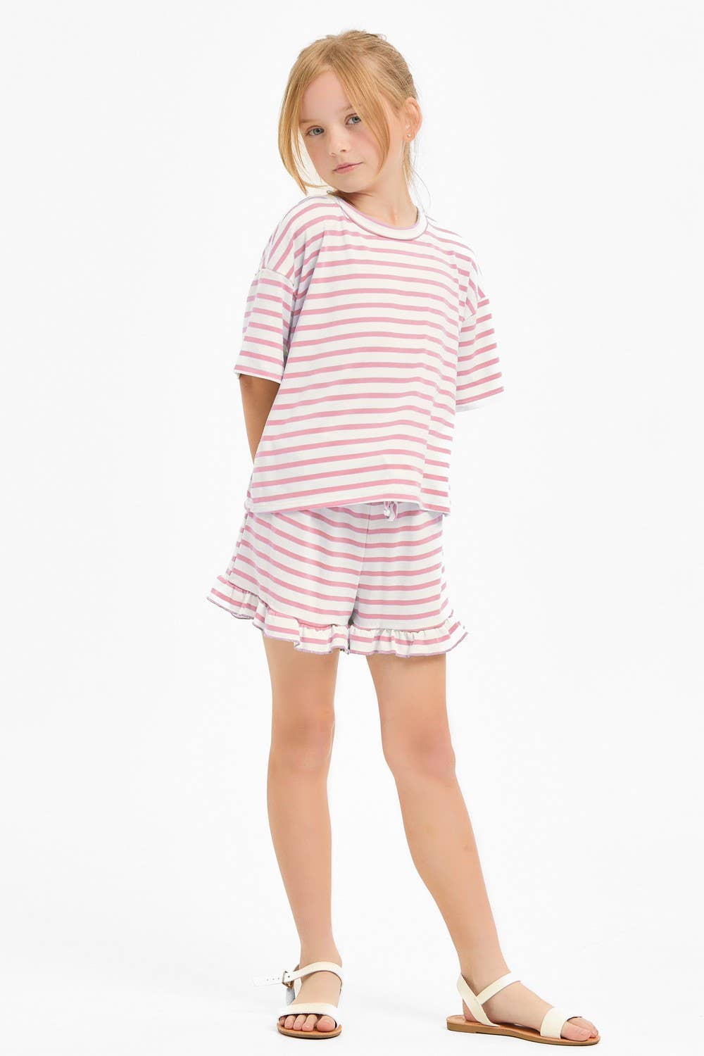 Good Girl - Stripe Crop Top and Ruffle Shorts Set
