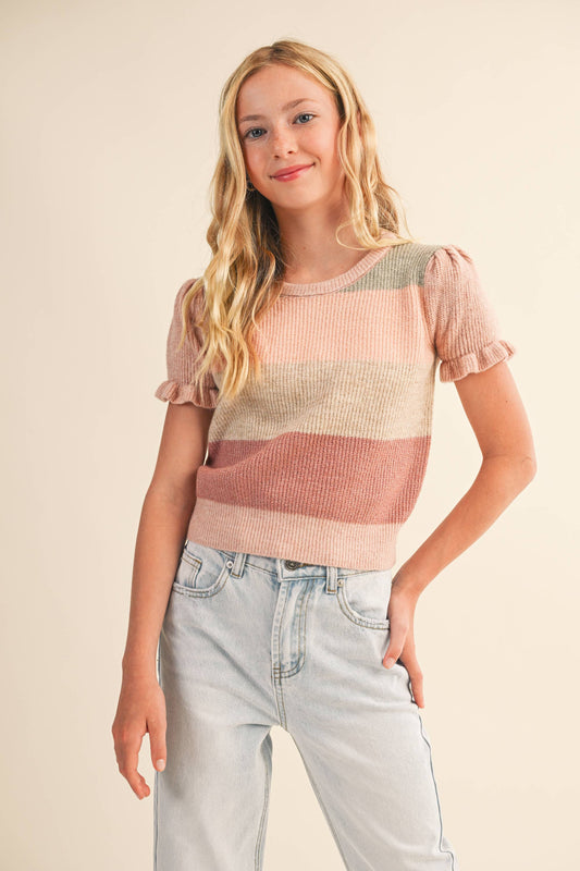 heart and arrow - TWEEN KIDS GIRLS PUFF SLEEVE CROPPED SWEATER (7-14): 11/12