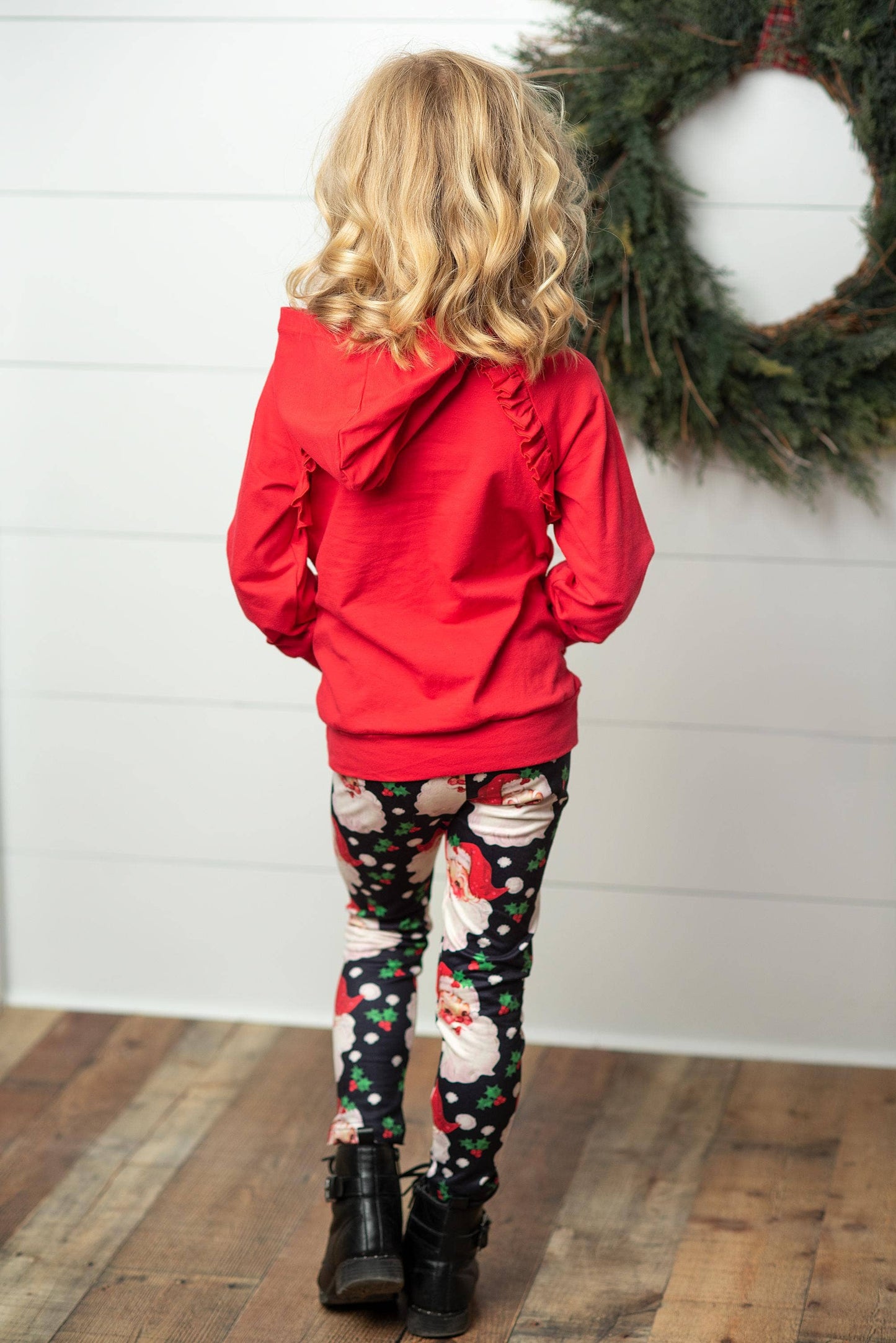 Adorable Sweetness - Kids Santa Pocket Ruffle Hoodie Shirt & Leggings Winter Set: 5/6