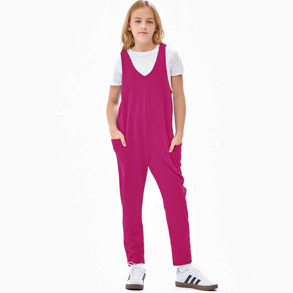 Good Girl - Embossed Rib Sleeveless Jumpsuit /Overall /Onesie: Blue / XL