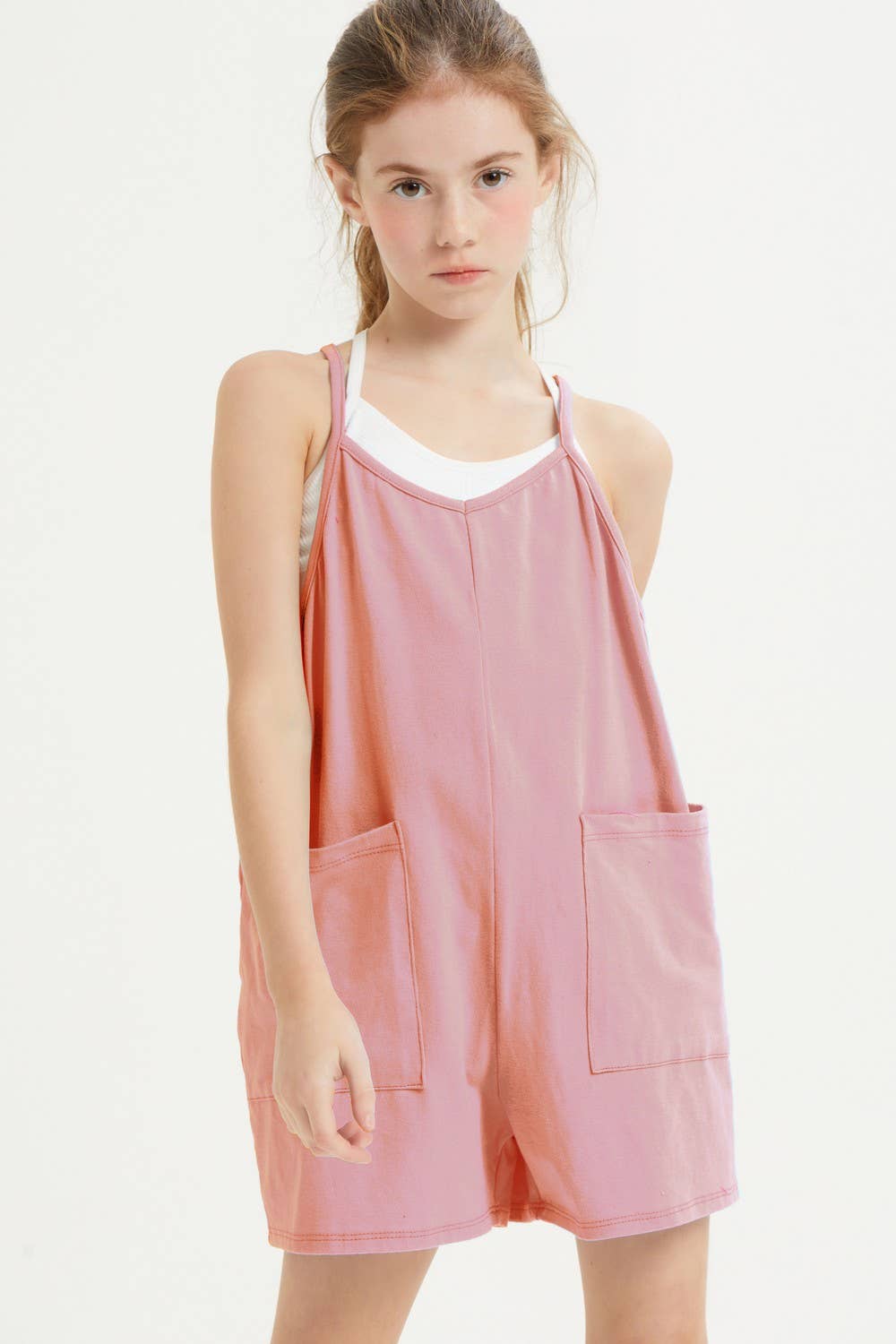 Good Girl - Two Pocket Cotton Overall Romper / Onesie: XL / Hot Pink