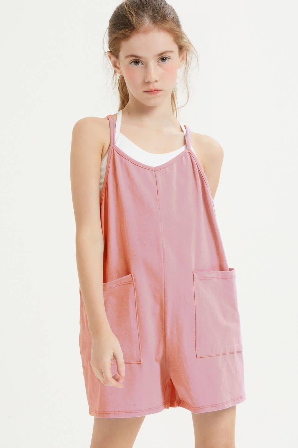 Good Girl - Two Pocket Cotton Overall Romper / Onesie: L / Hot Pink