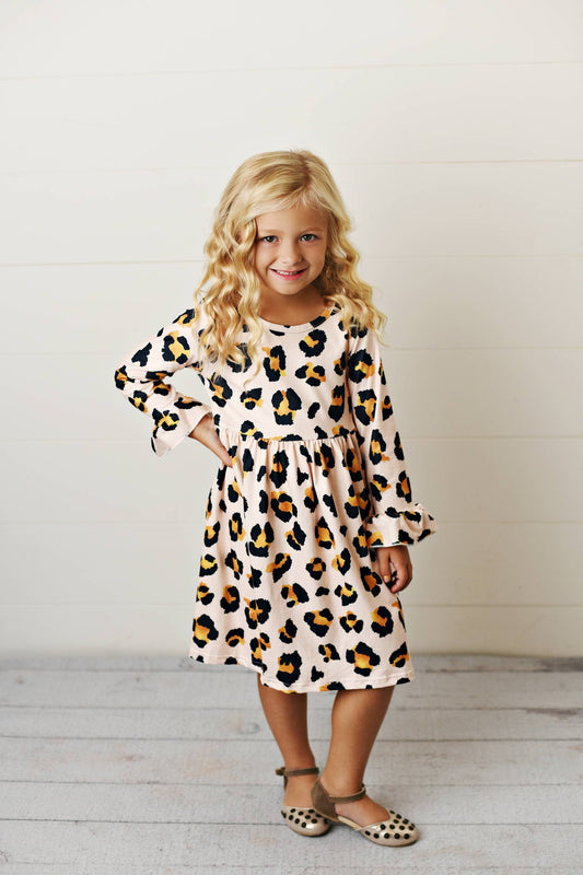 Adorable Sweetness - Kids Claire Pink Leopard Print Fall Twirl Dress: 5/6