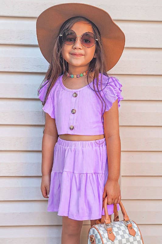 Cutie Patootie Clothing - GKSS-AMY-3018B Girls 2 pc Ribbed Skirt Set: Yellow / S6/7