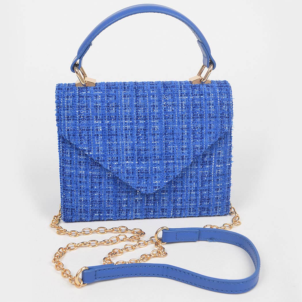 3AM BY H&D ACCESSORIES - Tweed Top Handle Bag: Cobalt