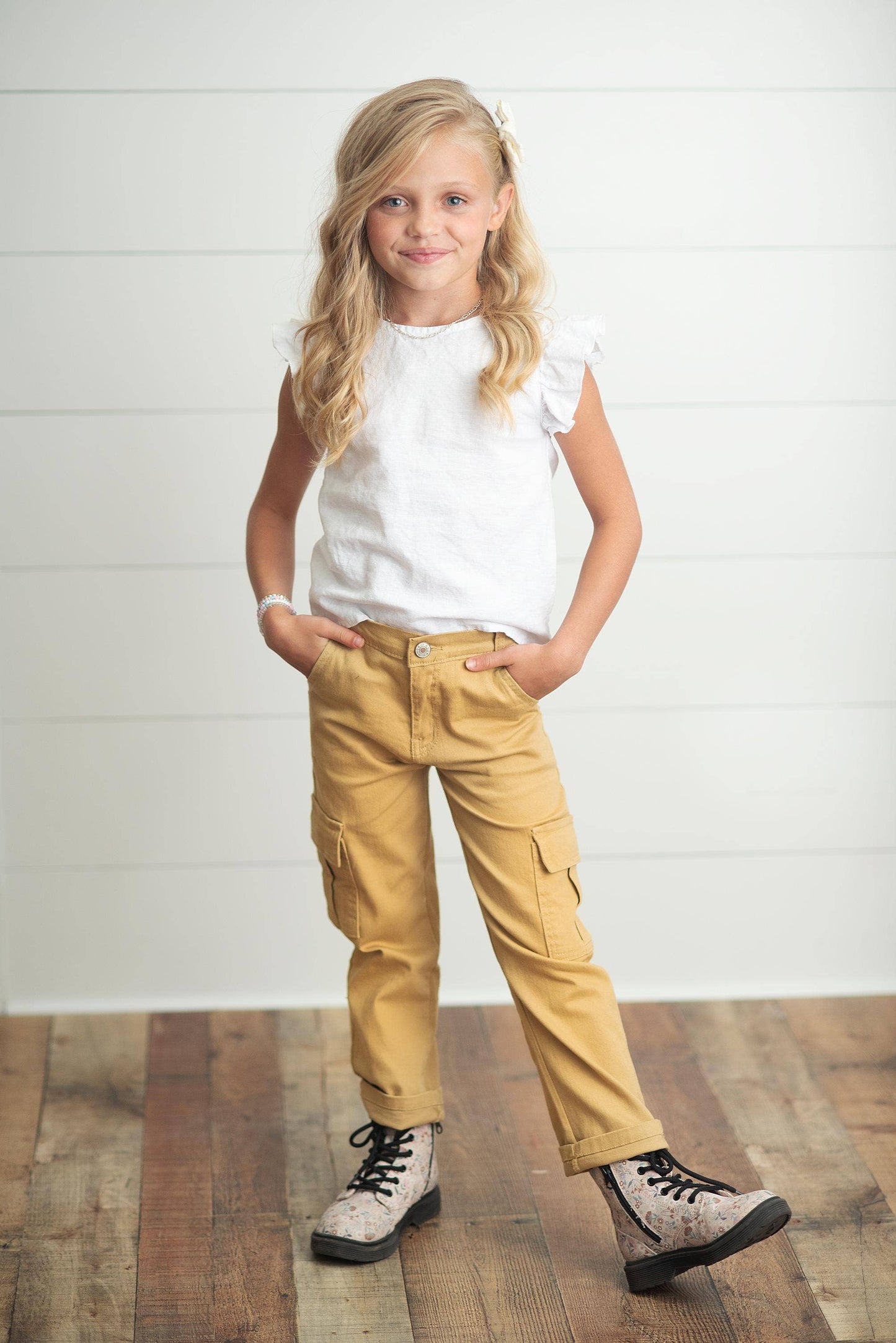 Oopsie Daisy - Kids Mustard Khaki Denim Cargo Jean Pants With Pockets: 10