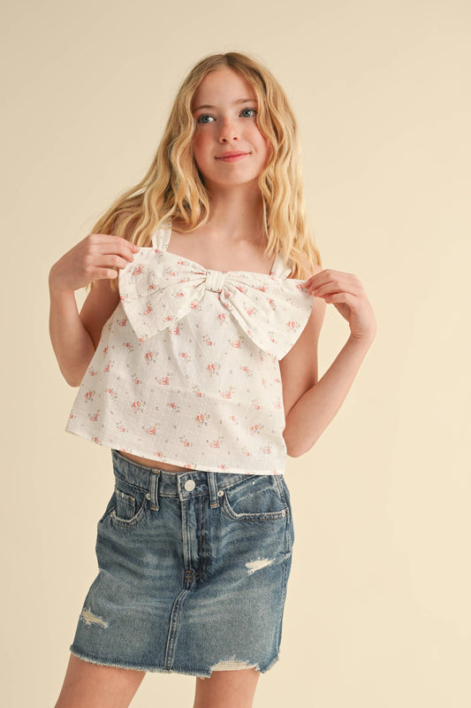 heart and arrow - TWEEN KIDS GIRLS BOW FRONT SLEEVELESS TOP (7-14): 10/12