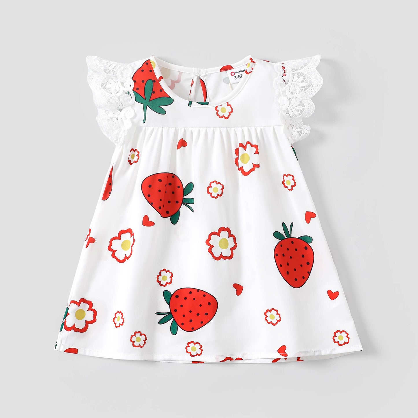 PatPat - Sweet Strawberry Lace Dress for Baby Girls: Pink / 3-6 Months