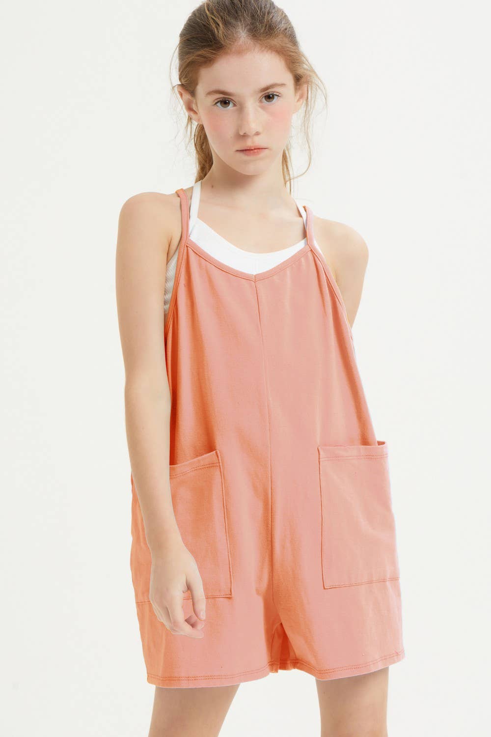 Good Girl - Two Pocket Cotton Overall Romper / Onesie: S / Hot Pink