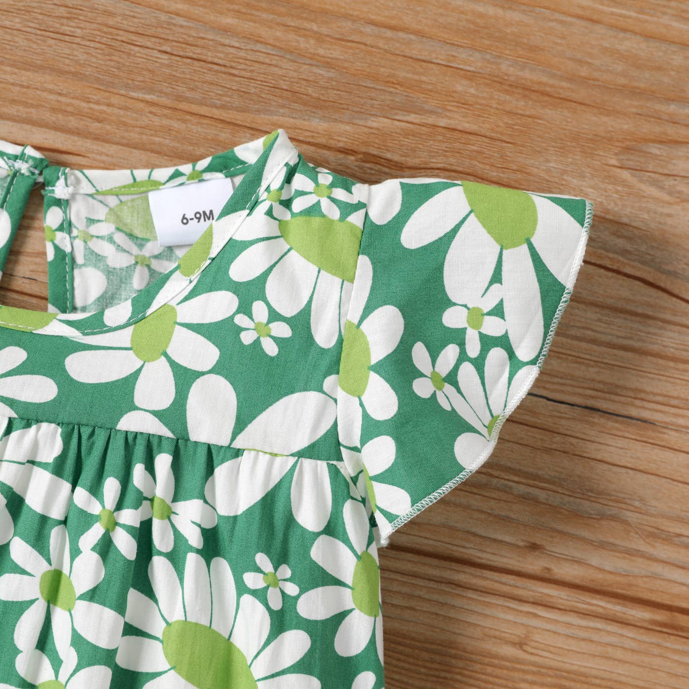 PatPat - 100% Cotton Baby All Over Floral Print Flutter-sleeve Dress: Green / 3-6 Months