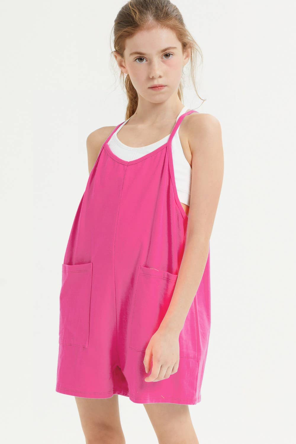 Good Girl - Two Pocket Cotton Overall Romper / Onesie: S / Hot Pink