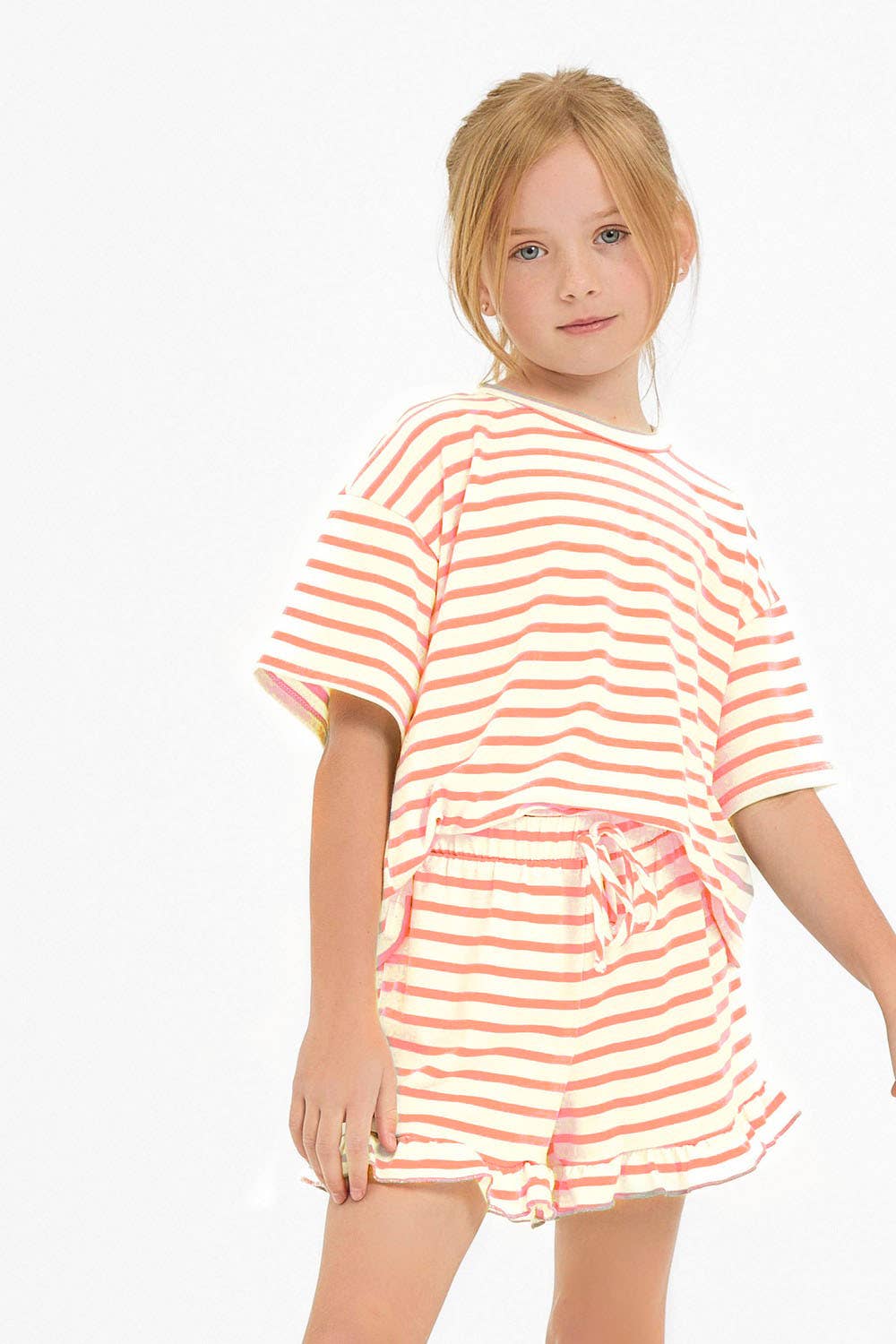 Good Girl - Stripe Crop Top and Ruffle Shorts Set