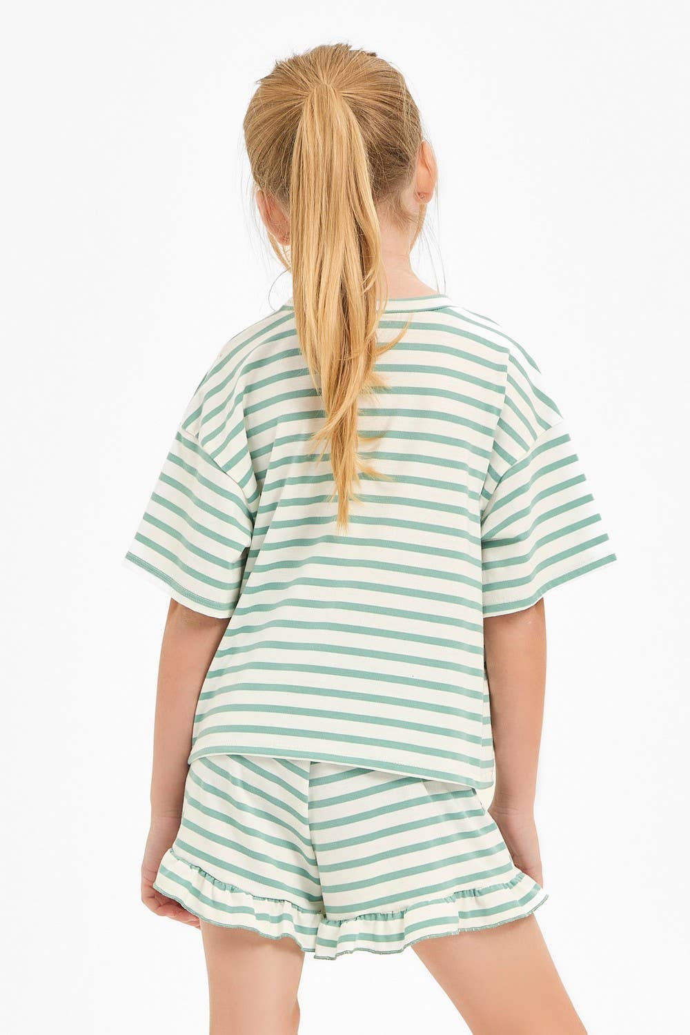 Good Girl - Stripe Crop Top and Ruffle Shorts Set
