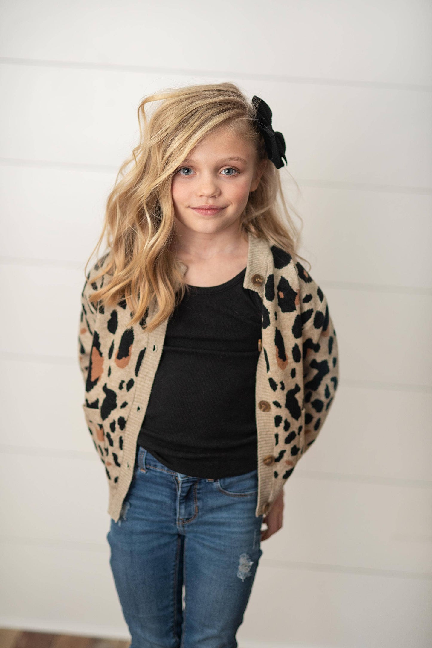 Oopsie Daisy - Kids Leopard Button Pocket Cardigan Fall Winter Sweater: 10/12