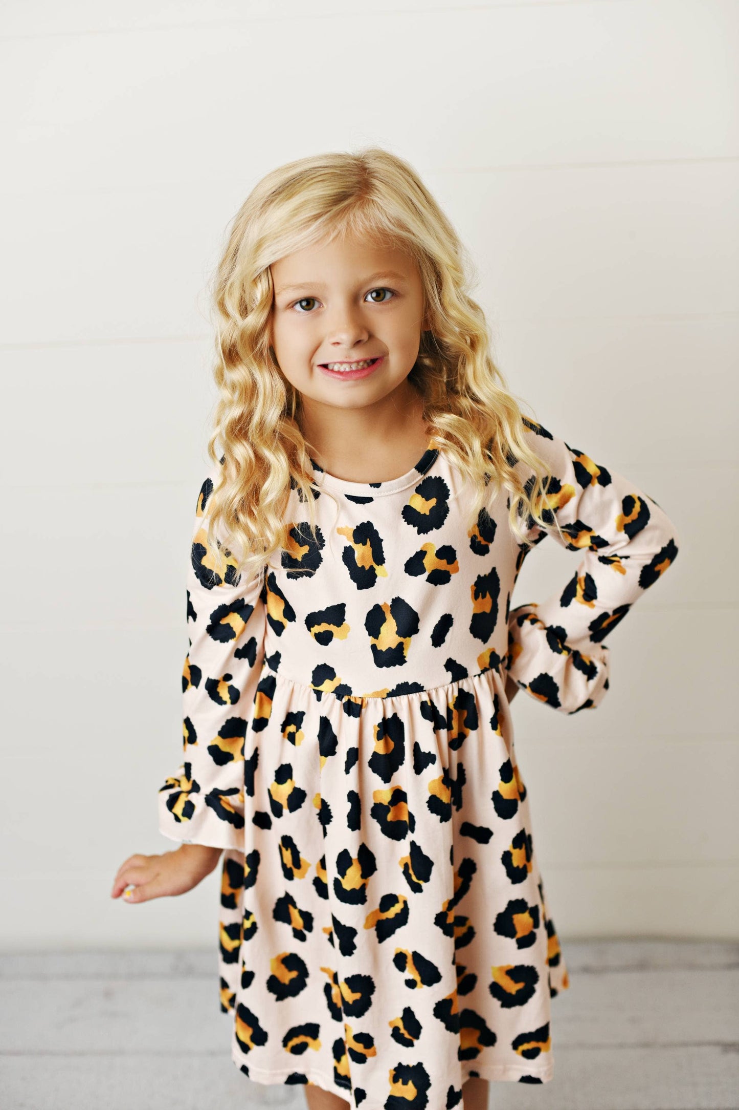 Adorable Sweetness - Kids Claire Pink Leopard Print Fall Twirl Dress: 5/6