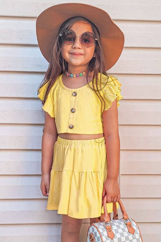 Cutie Patootie Clothing - GKSS-AMY-3018B Girls 2 pc Ribbed Skirt Set: Yellow / S6/7