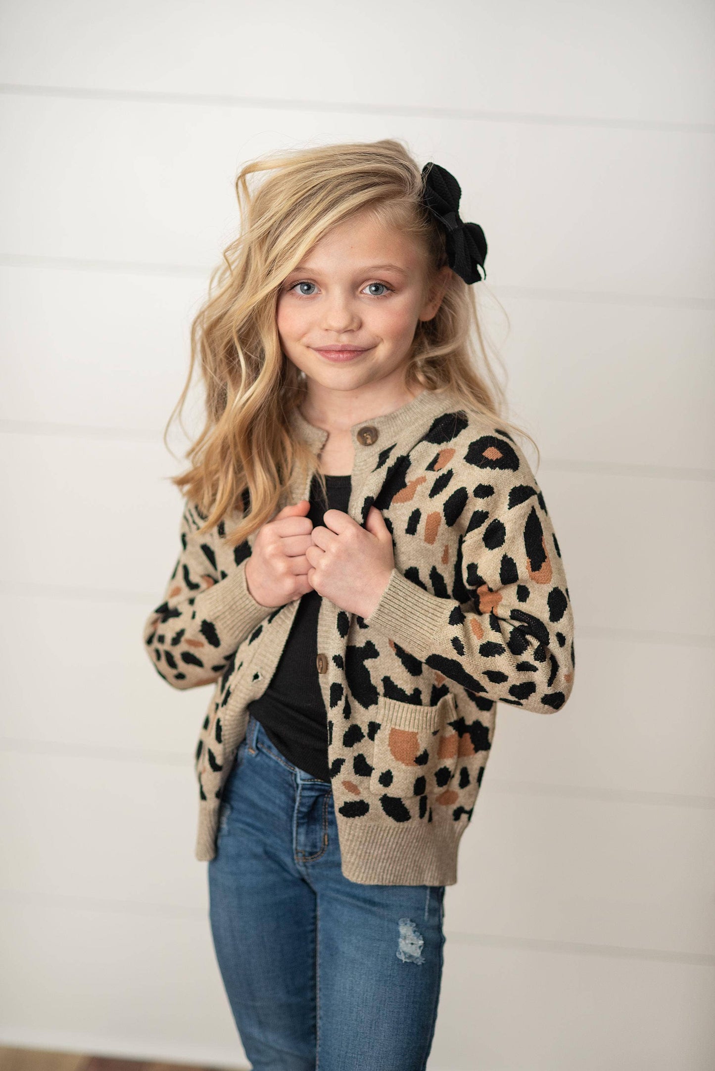 Oopsie Daisy - Kids Leopard Button Pocket Cardigan Fall Winter Sweater: 10/12