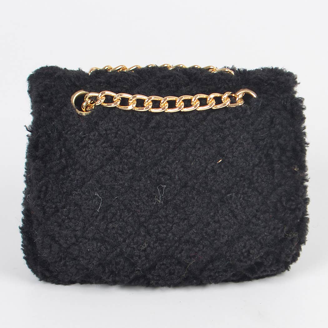3AM BY H&D ACCESSORIES - Faux Fur Mini Crossbody Bag: Black