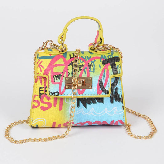 3AM BY H&D ACCESSORIES - Multi Graffiti Mini Handle Bag: Multicolor