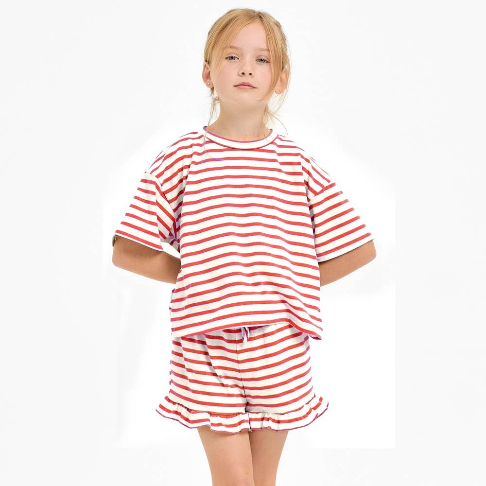 Good Girl - Stripe Crop Top and Ruffle Shorts Set