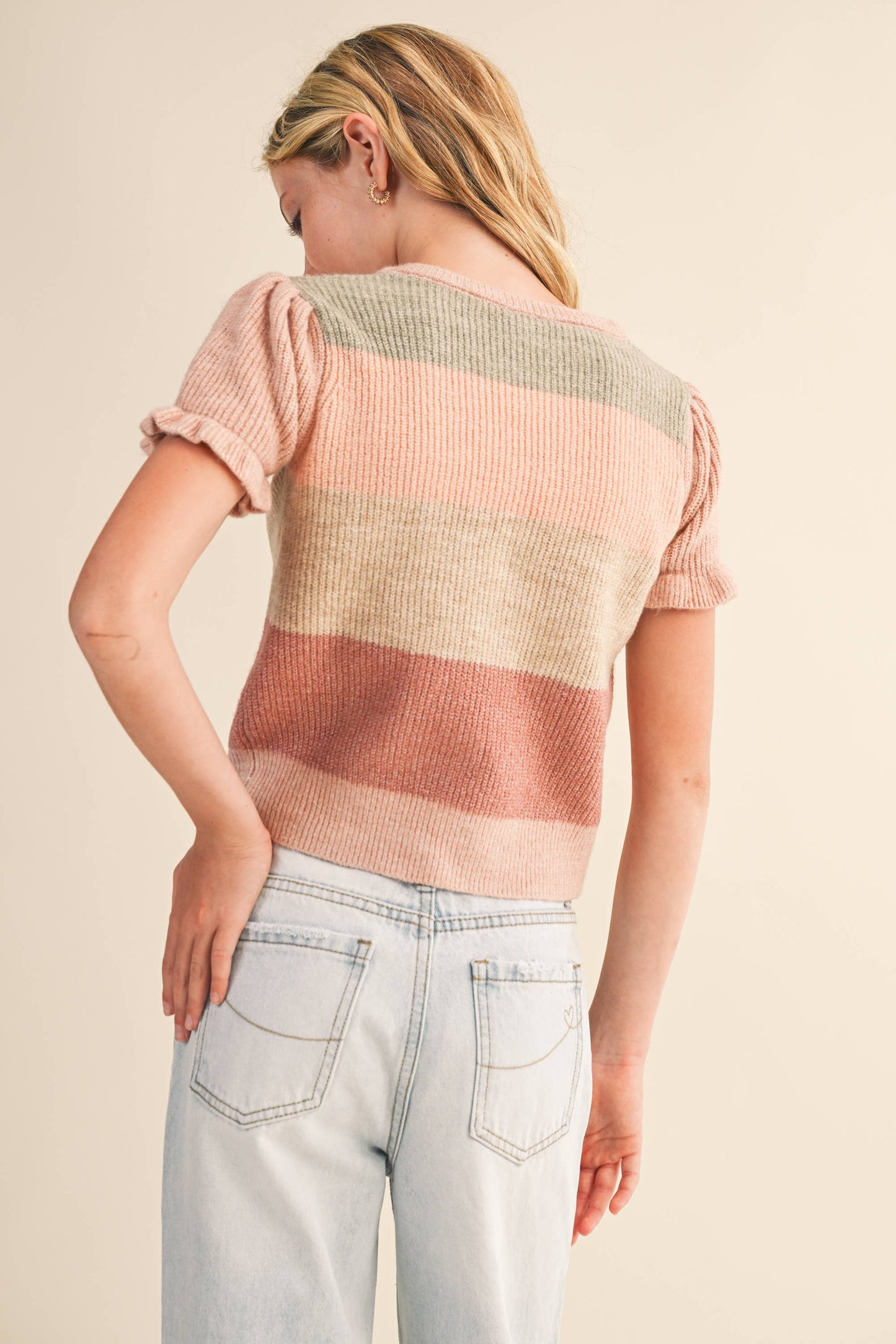 heart and arrow - TWEEN KIDS GIRLS PUFF SLEEVE CROPPED SWEATER (7-14): 13/14