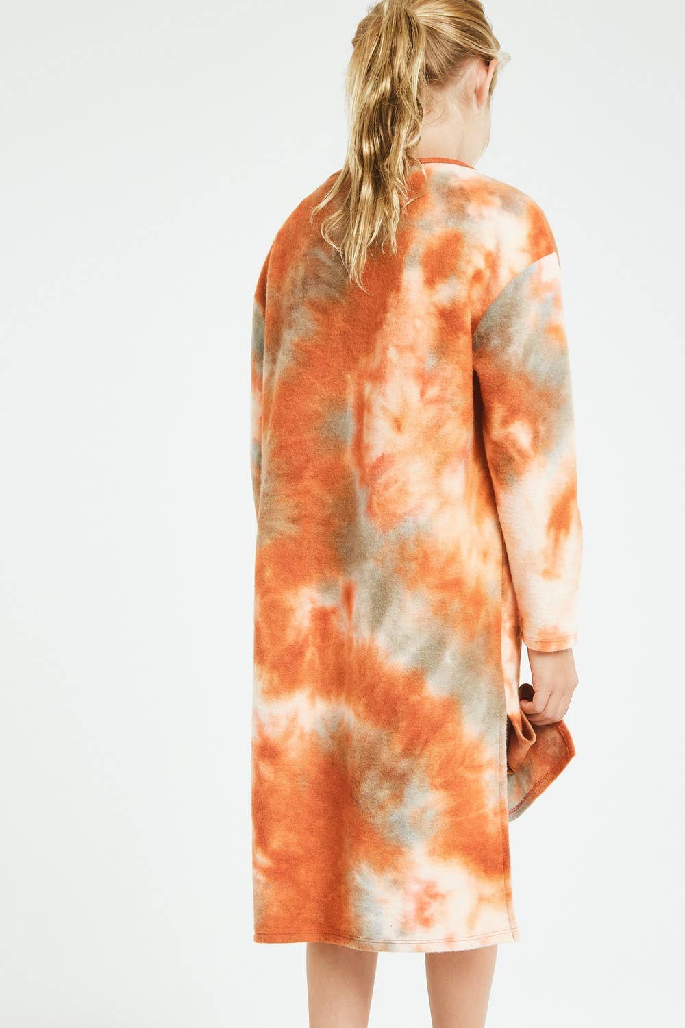 Tie Dye Print Side Slit Brushed Knit Dress