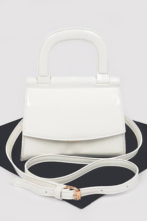 3AM BY H&D ACCESSORIES - Patent Leather Top Handle Clutch: GR
