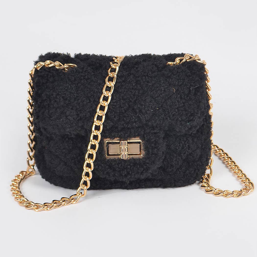 3AM BY H&D ACCESSORIES - Faux Fur Mini Crossbody Bag: Black