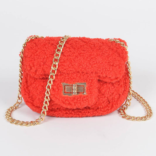 3AM BY H&D ACCESSORIES - Faux Fur Mini Crossbody Bag: Red