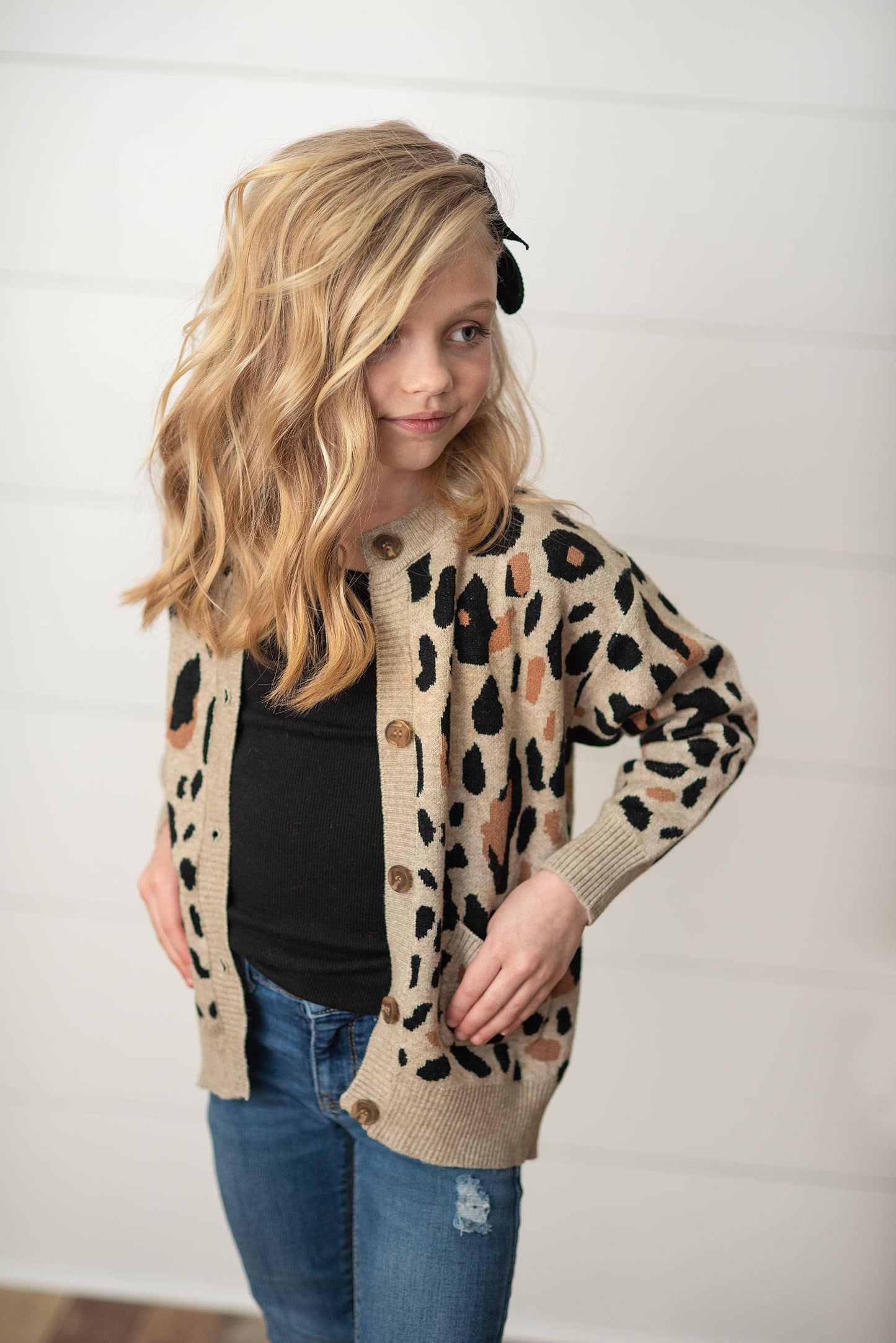 Oopsie Daisy - Kids Leopard Button Pocket Cardigan Fall Winter Sweater: 10/12