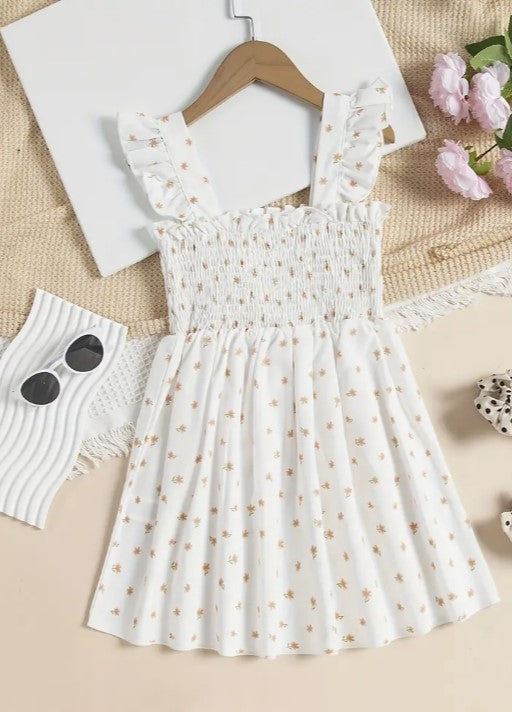 White Floral Frill Dress