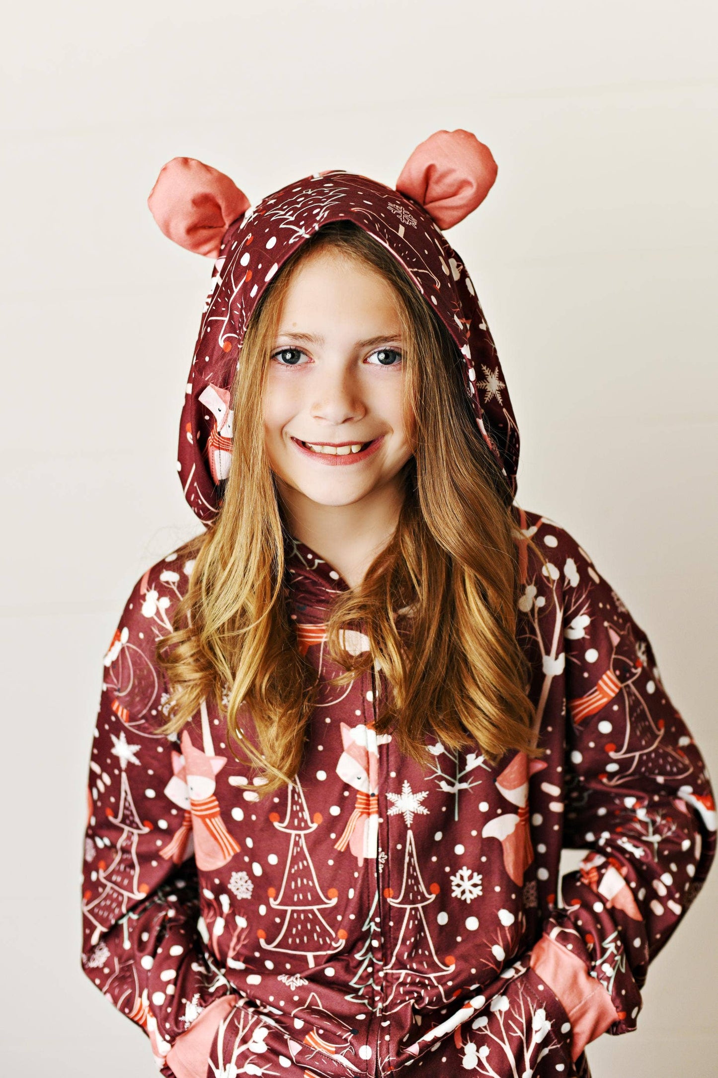 Winter Fox Lounge Zip Hoodie Onesie with Critter Ears