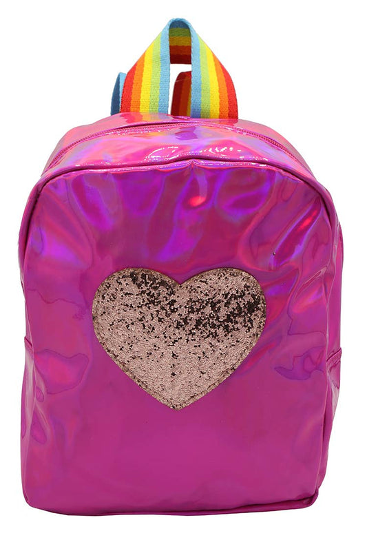 Pink Metallic Heart Mini Backpack